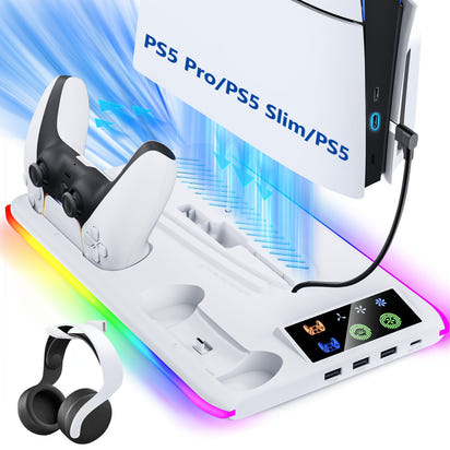 ROS PS5 Multi-Function Cooling Stand & Charging Dock (Slim/PRO Compatible)
