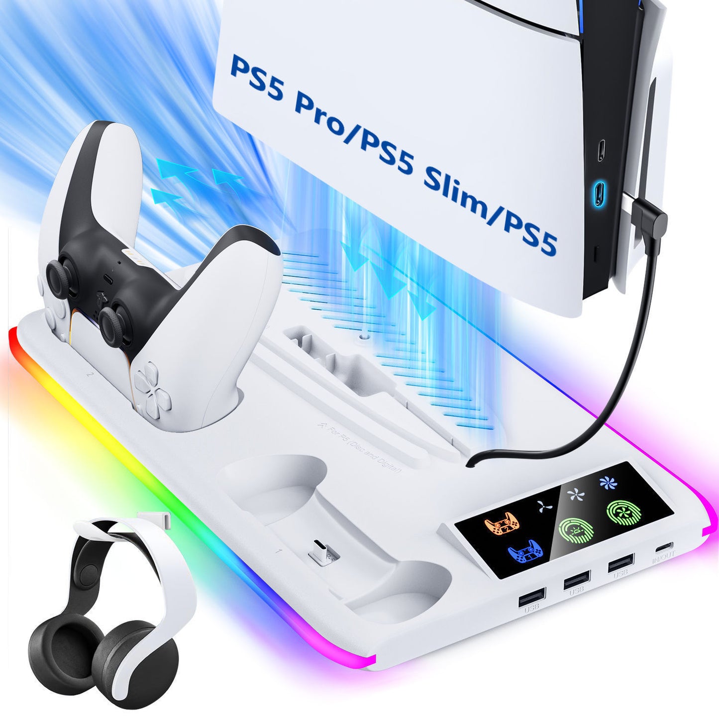 ROS PS5 Multi-Function Cooling Stand & Charging Dock (Slim/PRO Compatible)
