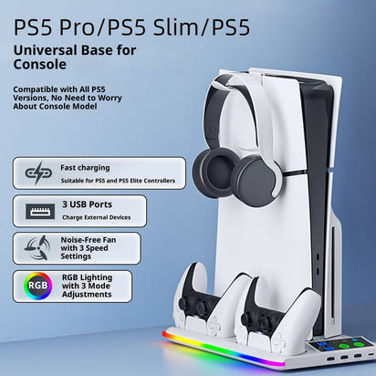 ROS PS5 Multi-Function Cooling Stand & Charging Dock (Slim/PRO Compatible)