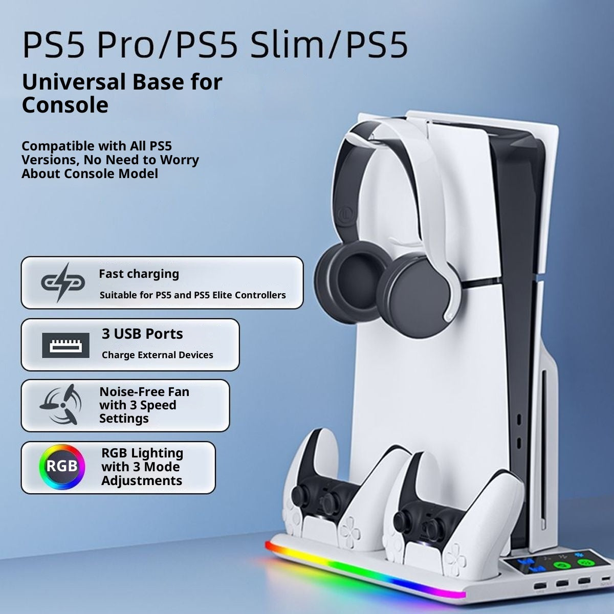 ROS PS5 Multi-Function Cooling Stand & Charging Dock (Slim/PRO Compatible)