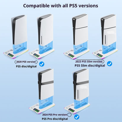 ROS PS5 Multi-Function Cooling Stand & Charging Dock (Slim/PRO Compatible)